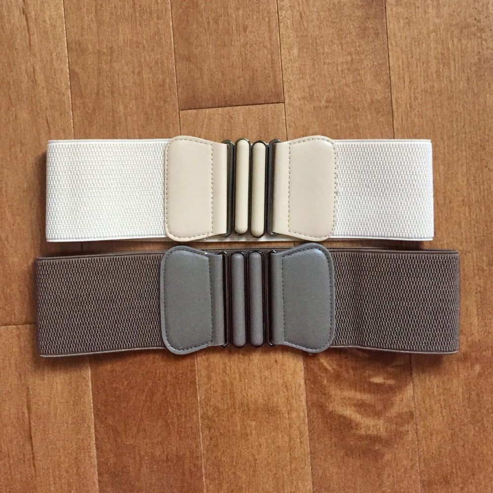 2pc Stretchy Waist Belts in Cream and Brown